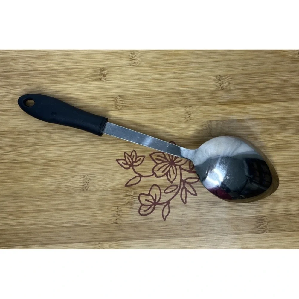 Stainless Steel Cooking/Serving Spoon Black Plastic‎ Handle - 13 inches